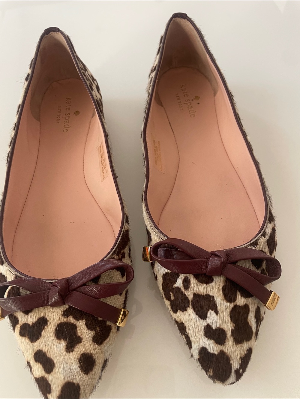 kate spade Leopard Print Pointed Toe Flats with Brown Bow Accents - Picture 2 of 7